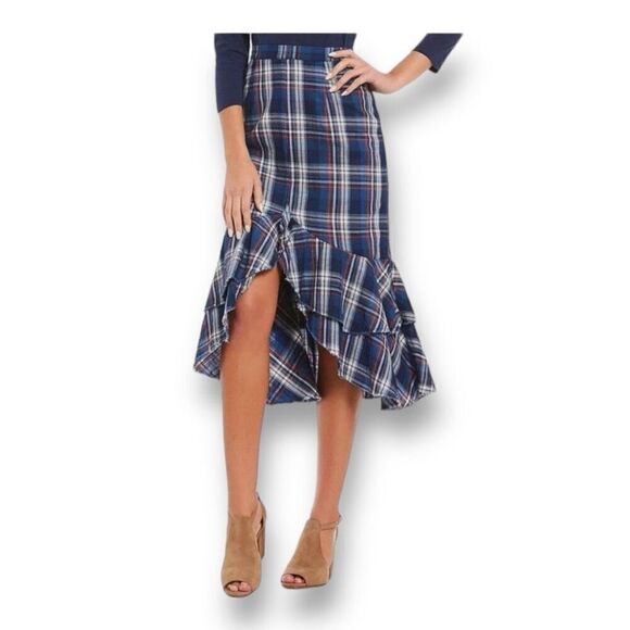 Reba Nashville Star Plaid Ruffle Distressed Skirt Size 4 - Picture 1 of 8